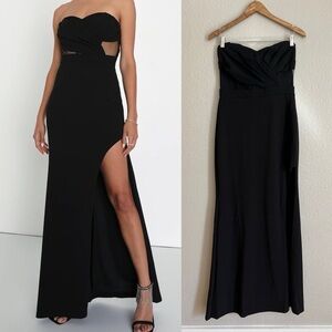 NWOT Sultry Glances Black Pleated Strapless Bustier Maxi Dress